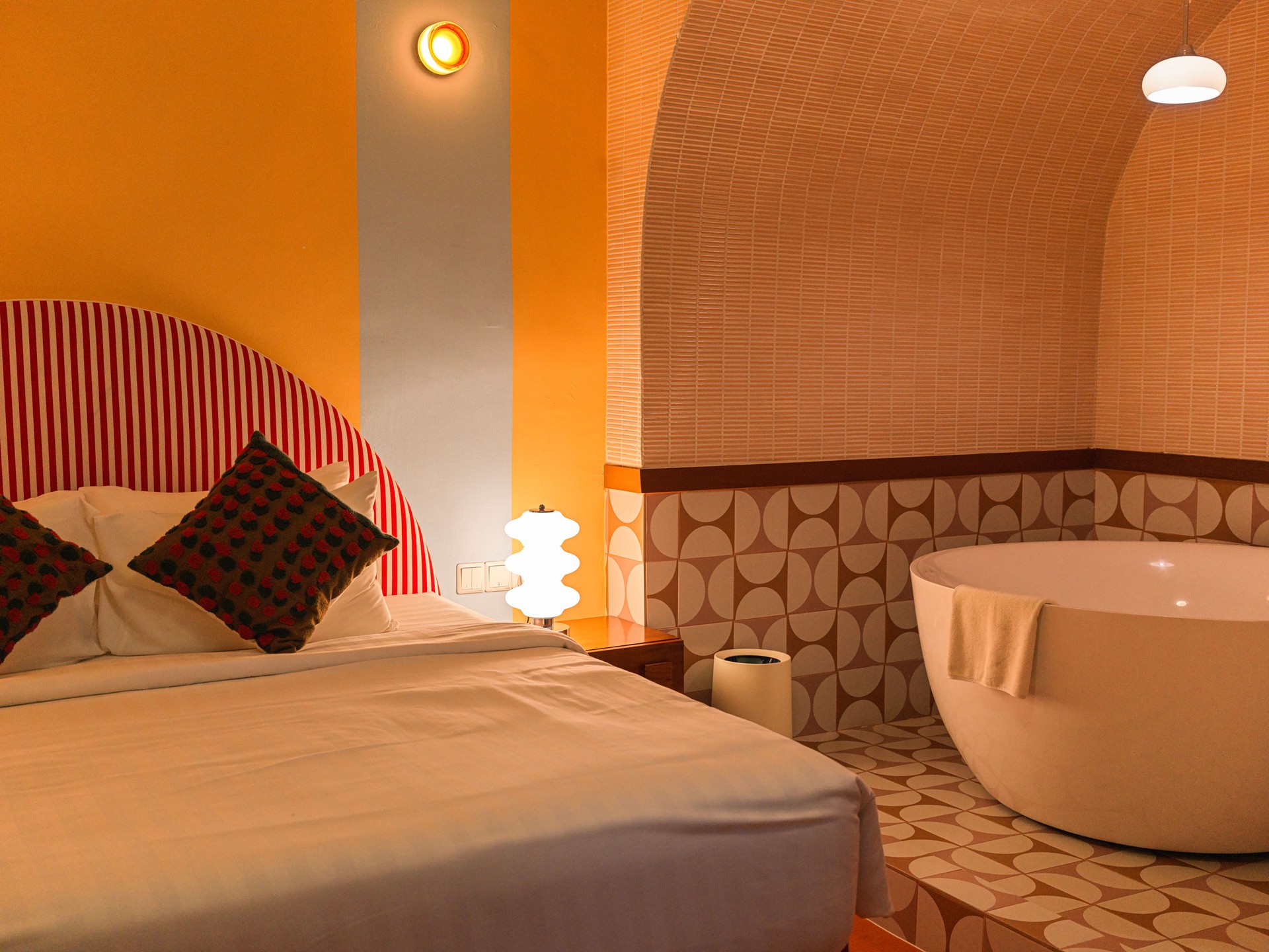 Modern Retro Hotel Bathroom with Freestanding Bathtub